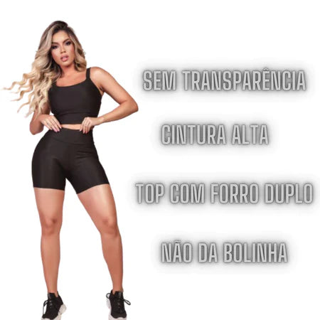 KIT 3 CONJUNTOS FINTESS SHORT E CROPPED - CONJUNTO ACADEMIA CINTURA ALTA