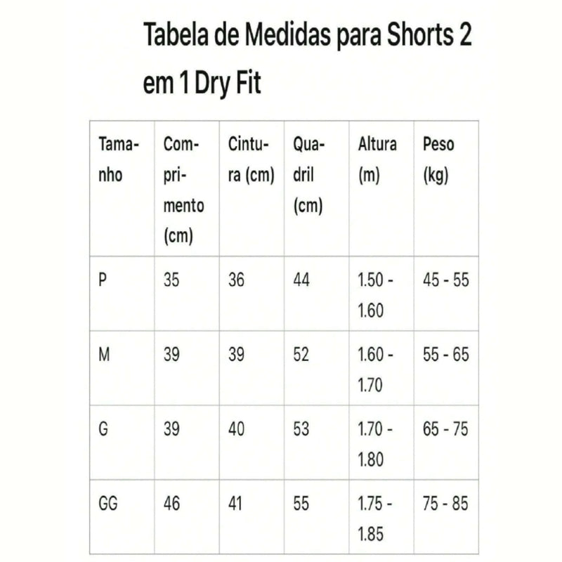 Short 2 em 1 Dry Fit Forrado Bermuda Academia Masculina Corrida Treino Com Elastano